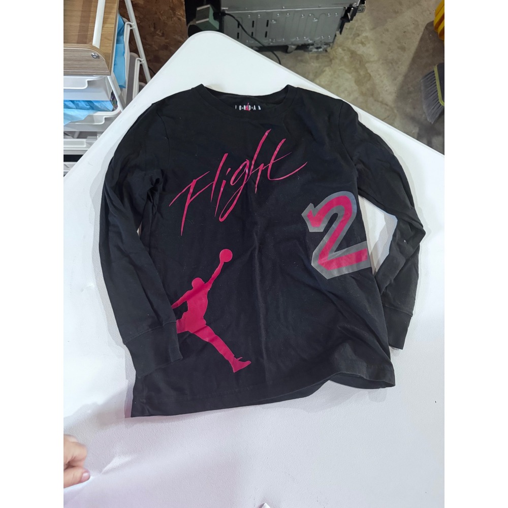 Jordan Flight Kids Long Sleeve Graphic T-Shirt Black Pink Size M 10-12Y